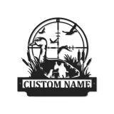 Personalisierte LED-Metall-Wandkunst mit Entenjagd – Geschenk für Jäger, Deko für Männerhöhle oder Ferienhaus