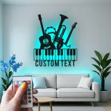 Insegna per Studio Musicale Personalizzata | Arte in Metallo LED per Musicisti | Decorazione Silhouette Strumenti Personalizzati | Regalo per Chitarra, Pianoforte, Tromba