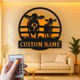 Custom Cow and Calf Led Light Metal Wall Art Farmhouse Gift for Farmers Rustic Kitchen or Barn Decor
