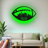 Plaque LED skyline football personnalisée | Décoration murale en métal de ville personnalisée | Décor salle de jeux et cadeau pour fan de sport | Lumière pour espace masculin
