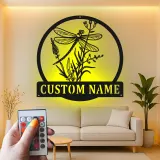 Custom Dragonfly Led Light Metal Wall Art Personalized Nature Lover Gift Garden Room Decor