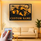 Insegna in metallo personalizzata con lupo che ulula e luce LED regalo per amante della natura decorazione per cabin o lodge
