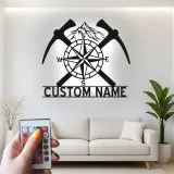 Personalisiertes Bergkompass Metall-Schild | LED Licht für Wanderer | Wandkunst für Outdoor-Entdecker im Büro & Zuhause