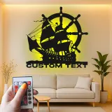 Pirate Ship LED Metal Wall Art | Custom Nautical Sign for Man Cave | Personalized Sailing Vessel Silhouette | Captain's Office Decor