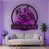 Décoration murale en métal personnalisée avec lumière LED en forme de cardinal