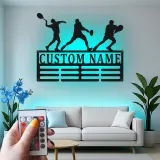 Insegna in metallo personalizzata per giocatore di tennis | Arte murale LED con nome personalizzato | Decorazione per stanza sportiva per atleta, allenatore