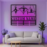 Insegna in metallo personalizzata con silhouette aerea e luce LED - Regalo per ginnasti, decorazione per studio o casa