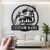 Décoration murale en métal personnalisée avec éclairage LED - Scène de pêche et de chasse