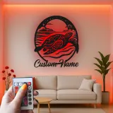 Art Murale en Métal Tortue de Mer LED | Panneau de Nom Personnalisé | Décor Nautique de Plage | Silhouette de Faune Marine sur Mesure