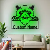 Décoration murale en métal personnalisée avec lumière LED pour chat persan - Cadeau unique pour les amoureux des chats