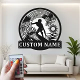 Personalized Surfer Light Metal Wall Art | Custom Name Sign for Beach House Decor | Coastal Surfing Gift