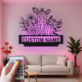 Custom Cactus Succulent Led Light Metal Wall Art Personalized Gift for Plant Lovers Bedroom or Living Room Decor