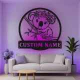 Personalisierte Koala LED-Licht Metall-Wandkunst für das Kinderzimmer