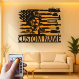 Cartel de Metal de Bombero Personalizado con LED | Arte Mural LED Patriótico de Bandera Americana para Regalo de Bombero