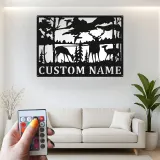 Décoration murale en métal personnalisée avec éclairage LED de forêt de cerfs - Cadeau pour les amoureux de la nature, décoration de chalet ou de pavillon