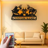 Cartel de metal personalizado con luz LED de ciervo, regalo personalizado para cazadores, decoración rústica de cabaña