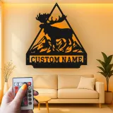 Custom Moose Mountain Led Light Metal Wall Art Personalized Cabin Gift Rustic Lodge Decor