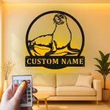 Custom Sea Lion Metal Wall Art | LED Light Nautical Decor | Personalized Ocean Lover Gift | Marine Life Name Sign