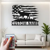 Décoration murale en métal personnalisée avec cerf et drapeau américain, éclairage LED, cadeau personnalisé pour chasseurs, décoration de cabane rustique 6