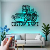 Arte mural de metal de rodillo de carretera | Cartel LED de construcción personalizado | Decoración de maquinaria pesada personalizada para regalo de contratista