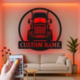 Custom Semi Truck Led Light Metal Wall Art Personalized Gift for Truckers Garage or Man Cave Decor 13