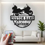 Personalized Motorcycle Garage Sign | LED Metal Wall Art for Man Cave | Custom Biker Dad Gift | Cruiser Bike Decor