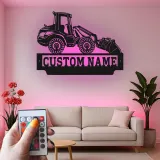 Cartel de metal personalizado de tractor | Decoración mural LED personalizada de cargadora frontal | Regalo para trabajador de la construcción para el garaje | Decoración de maquinaria pesada