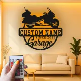 Personalized Motorcycle Garage Sign | LED Metal Wall Art for Man Cave | Custom Biker Dad Gift | Cruiser Bike Decor