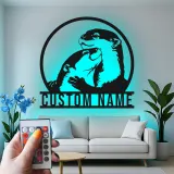 Insegna LED personalizzata con lontra | Arte murale in metallo personalizzata per nursery | Decorazione silhouette animale selvatico | Regalo per amante delle lontre