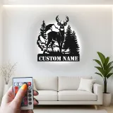 Décoration murale en métal personnalisée avec éclairage LED de forêt de cerfs - Cadeau pour les amoureux de la nature, décoration de chalet ou de pavillon 1
