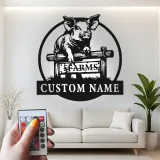 Panneau de Ferme de Cochon Personnalisé | Décoration Murale en Métal LED | Cadeau pour Agriculteur et Décor Rustique de Ferme