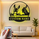 Custom Donkey Duo Led Light Metal Wall Art Personalized Farmhouse Gift Rustic Home Decor for Animal Lovers