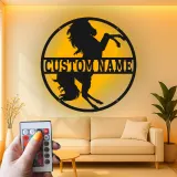 Plaque cheval en métal personnalisée | Décoration murale LED sur mesure pour grange et écurie | Cadeau équestre