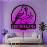 Cartel de metal LED de pájaro cardenal personalizado, regalo para amantes de la naturaleza, decoración de sala de estar o jardín