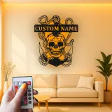 Insegna LED Teschio Pirata con Ancora | Arte Murale in Metallo Personalizzata | Decorazione Nautica per Man Cave e Regalo Personalizzato per Marinai