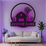 Custom Farmhouse Barn Led Light Metal Wall Art Personalized Gift for Farmers Rustic Home Decor