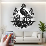 Cartel de metal personalizado con luz LED de pavo real, regalo para decoración del hogar, acento elegante para el salón