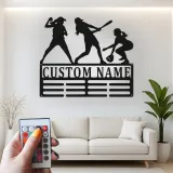 Panneau personnalisé de nom de softball avec LED | Support de médaille en métal sur mesure | Cadeau pour joueur | Décoration de chambre pour filles