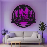 Décoration murale en métal personnalisée de loup hurlant à la lune avec rétroéclairage