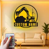 Personalisierte LED-Metall-Wandkunst mit Bagger – Geschenk für Bauprofis, Garagen- oder Bürodeko