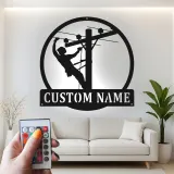 Cartel de metal LED de lineman personalizado, regalo para electricistas, decoración de garaje o taller
