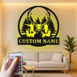 Personalisierte LED-Metall-Wandkunst für Hirschjäger – Geschenk für Outdoor-Fans, Deko für Hütte oder Man Cave