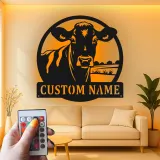 Décoration murale en métal LED personnalisée Ferme Vache - Cadeau pour agriculteur - Décor de grange rustique 1