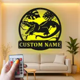 Custom Dinosaur Led Light Metal Wall Art Personalized Gift for Kids Jungle-Themed Bedroom Decor