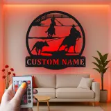 Décoration murale en métal LED personnalisée Rodeo Cowboy - Cadeau western pour lui - Décor ranch rustique