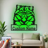 Cartel de metal LED de gato persa personalizado, regalo para amantes de mascotas, decoración para dormitorio o sala de estar 2
