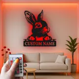 Cartel de metal LED personalizado de conejo, regalo para amantes de conejos, decoración para guardería o habitación infantil 1