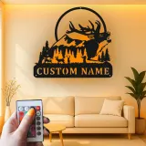 Décoration murale en métal personnalisée pour la chasse au cerf avec rétroéclairage LED, cadeau personnalisé pour les chasseurs, décoration de cabane rustique 3