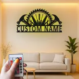 Décoration murale en métal personnalisée avec rétroéclairage LED en forme de lame de scie - Cadeau pour bricoleur, décoration de garage et d'atelier
