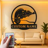 Insegna in metallo personalizzata con luce LED a forma di camaleonte, regalo unico per amanti dei rettili, decorazione per camera da letto